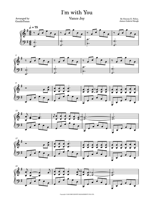 I'm With You (Arr. GentleTones) - James Gabriel Keogh, Simone E. Felice (Piano Solo)