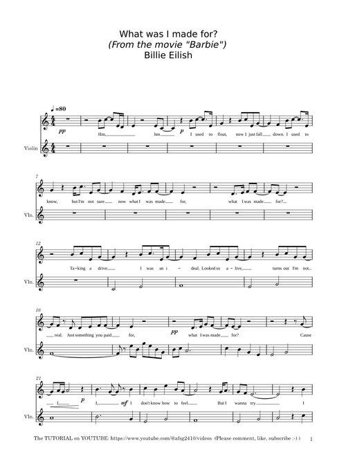 What Was I Made For? – Billie Eilish (for singer, violin and piano backing)
