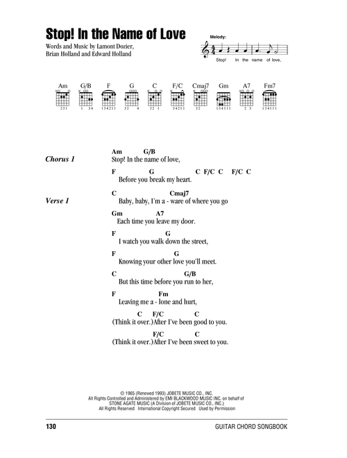 Stop! In The Name Of Love - The Supremes, Diana Ross (Guitar Chords-Lyrics)