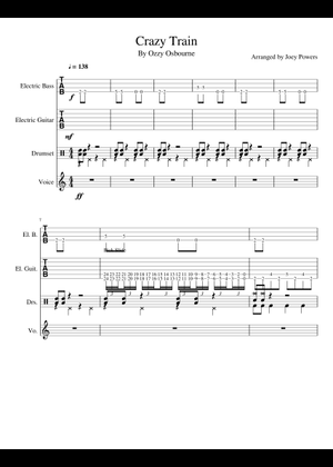 Play Official version of Crazy train Sheet Music by Ozzy Osbourne for ...