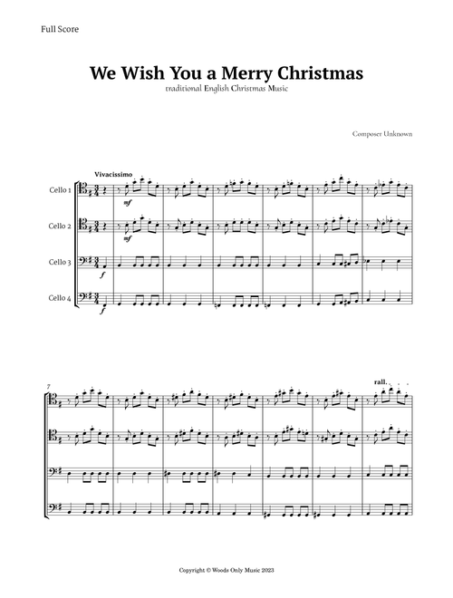 We Wish You a Merry Christmas for Cello Quartet (Arr. Ander) - Unknown (String Quartet)