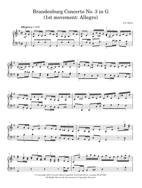 Brandenburg Concerto No.3 in G major, BWV 1048 - Johann Sebastian Bach (Piano Solo)