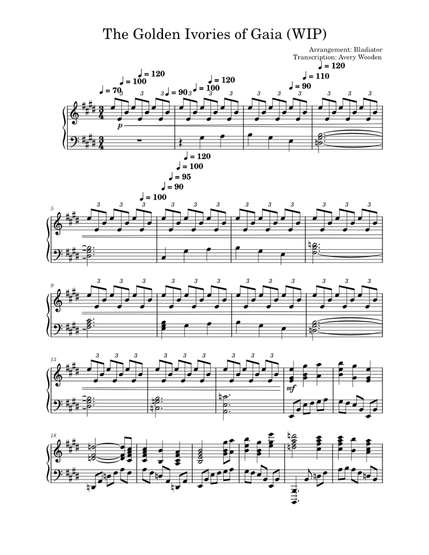 The Golden Ivories of Gaia Bladiator (WIP) ffvii medley Sheet music