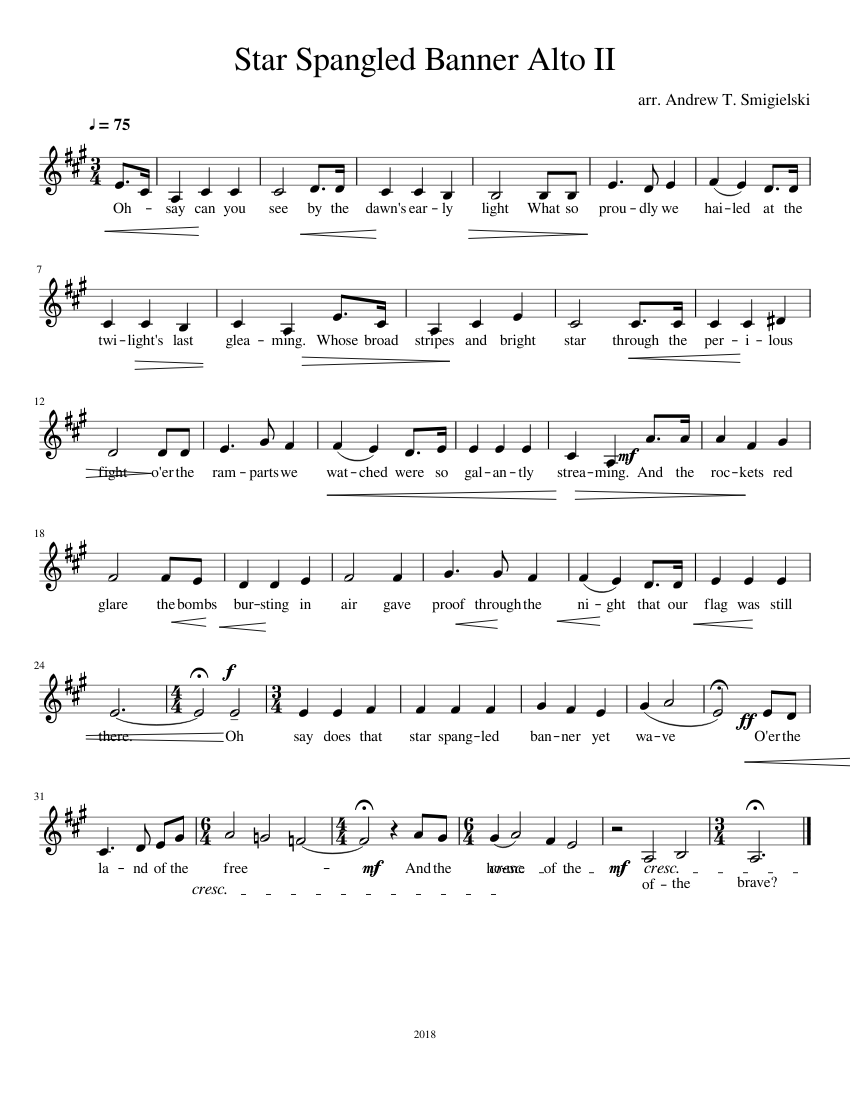 Star Spangled Banner Alto II Sheet music for Piano (Solo) Easy ...
