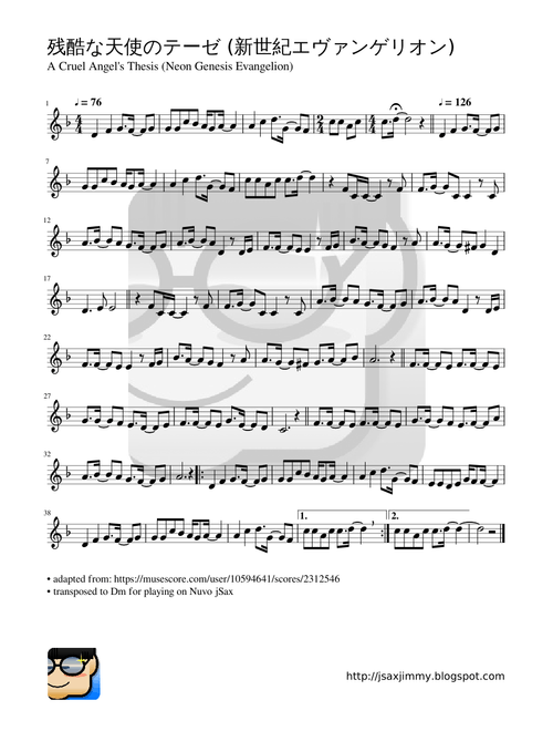 A Cruel Angel's Thesis (Neon Genesis Evangelion) for jSax Sheet