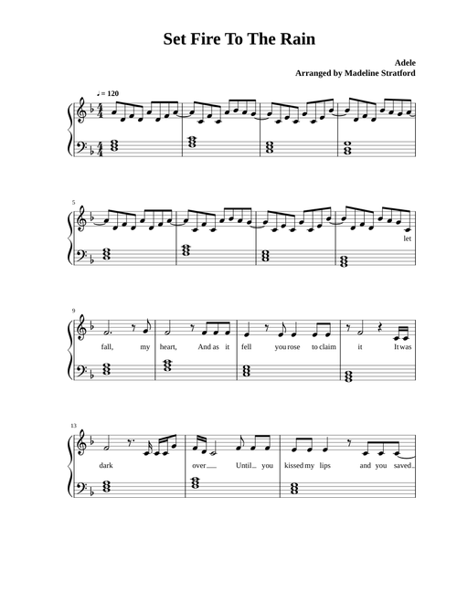 Set Fire To The Rain Piano sheet music arranged by StratfordMusic
