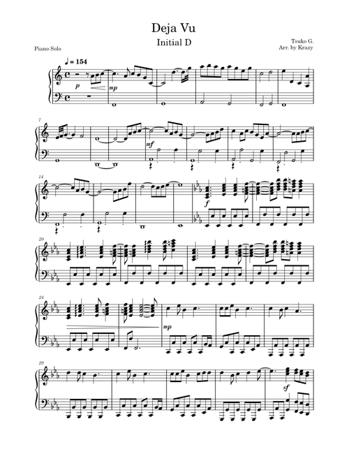 Deja Vu – Initial D (Piano)