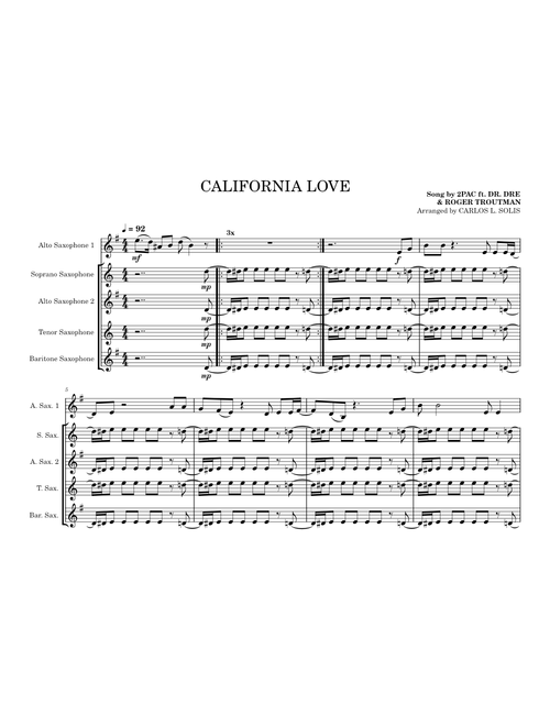 California Love (SAX ARRANGEMENT) | 2Pac, Dr. Dre, & Roger Troutman