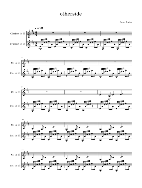 otherside – Lena Raine (For Bb Trumpet Clarinet Duet)