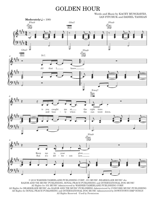 Golden Hour - Daniel Tashian, Kacey Musgraves (Piano-Vocal-Guitar)