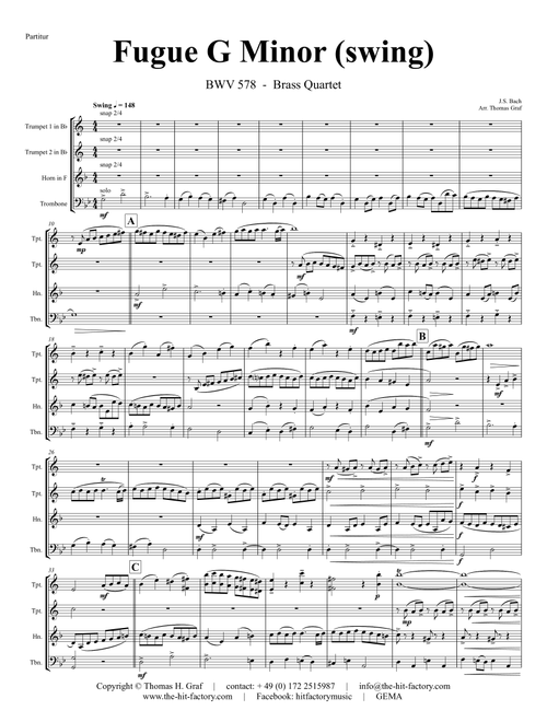 Fugue G Minor - (the 'little') - BWV 578 - Swing - Brass Quartet (Arr. Thomas Graf) - JS Bach (Brass Ensemble)
