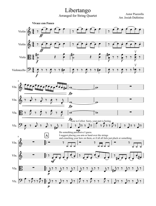 UPDATED Libertango by Astor Piazzolla for String Quartet