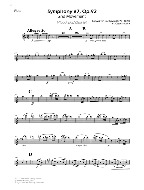 Symphony No.7, Op.92 - Allegretto - Woodwind Quartet (Individual Parts) (Arr. César Madeira) - Ludwig Van Beethoven (Woodwind Ensemble)