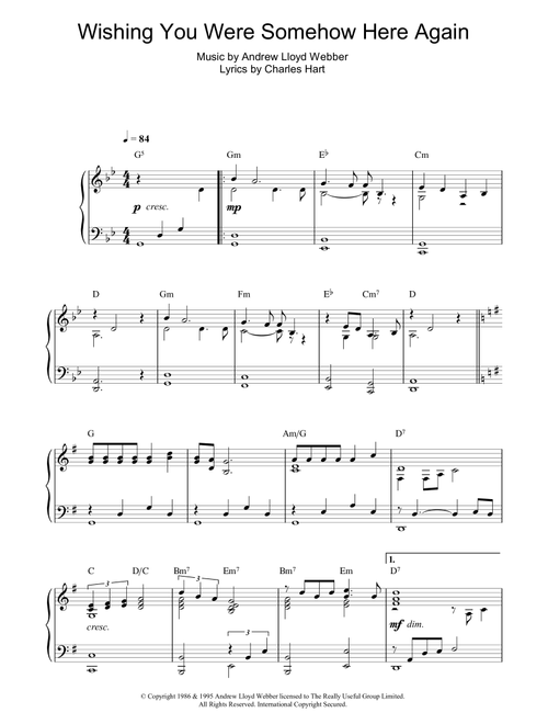 Wishing You Were Somehow Here Again (from The Phantom Of The Opera) - Andrew Lloyd Webber (Piano Solo)