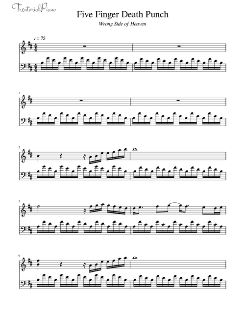Wrong Side Of Heaven (Arr. Trentorial Piano) - Five Finger Death Punch (Piano Vocal)