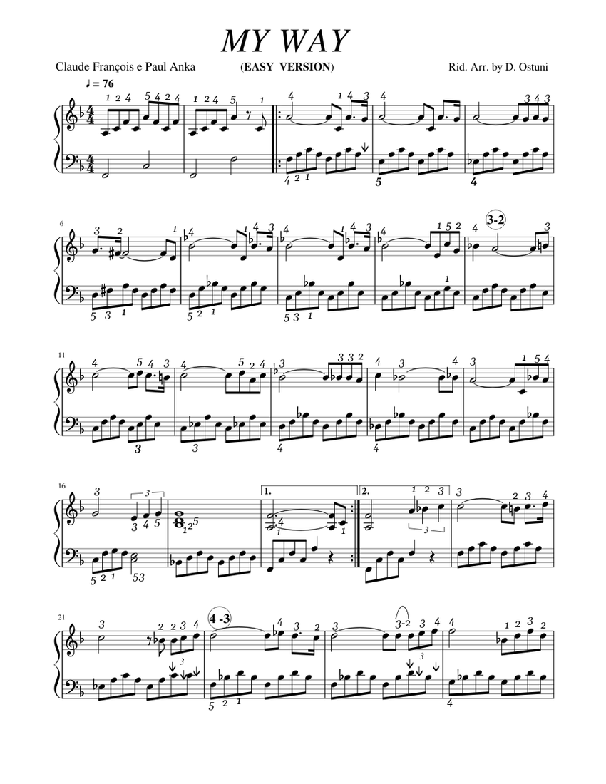 MY WAY (Easy) Sheet music Piano (Solo) | Musescore.com