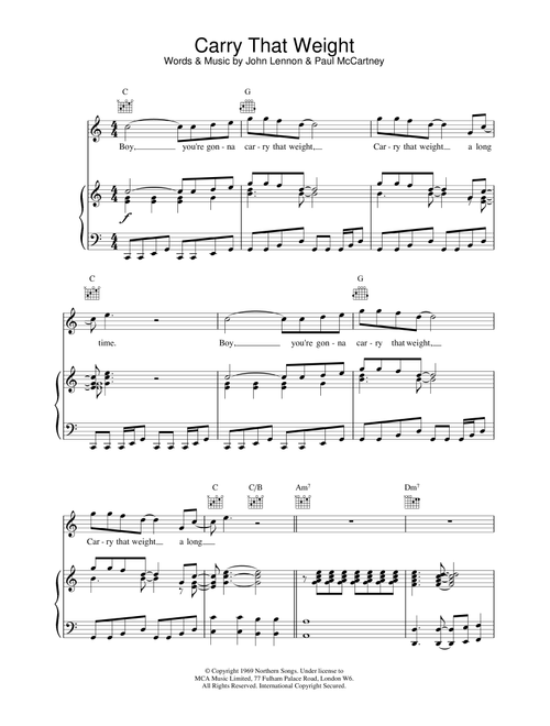 Carry That Weight - The Beatles (Piano-Vocal-Guitar (Piano Accompaniment))