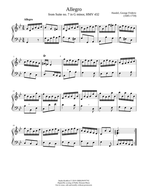 Suite no. 7 in G minor, HMV 432, Allegro