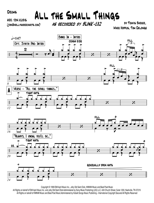 All The Small Things (Arr. Hollywood Charts) - Blink 182 (Drums)