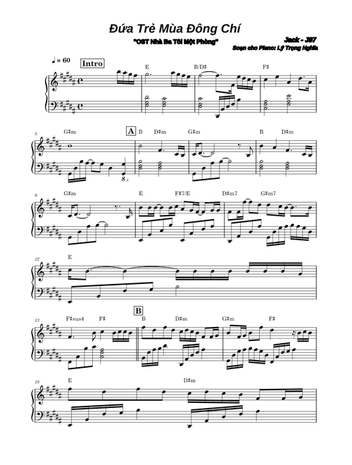 Đứa Trẻ Mùa Đông Chí – Jack J97 - PIANO SHEET