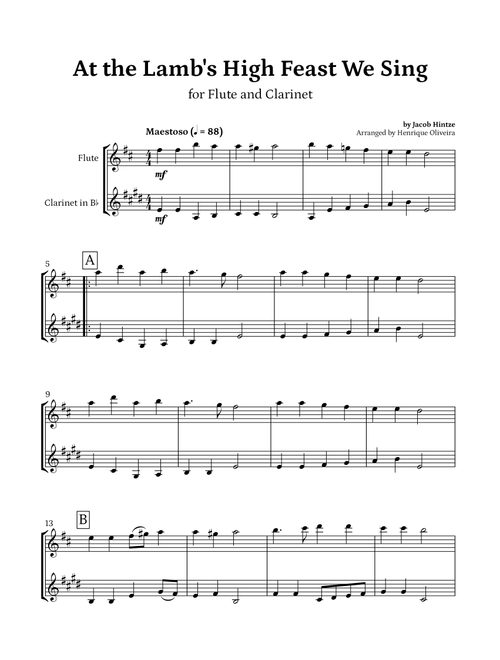 At the Lamb's High Feast We Sing (Flute and Clarinet) - Easter Hymn (Arr. Henrique Oliveira) - Jacob Hintze (Instrumental Duet)