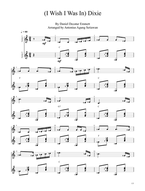 I Wish I Was In Dixie (Arr. Antonius Agung Setiawan) - Daniel Decatur Emmett (Solo Guitar)