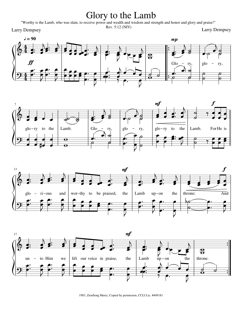 Glory to the Lamb Sheet music for Piano (SATB) | Musescore.com