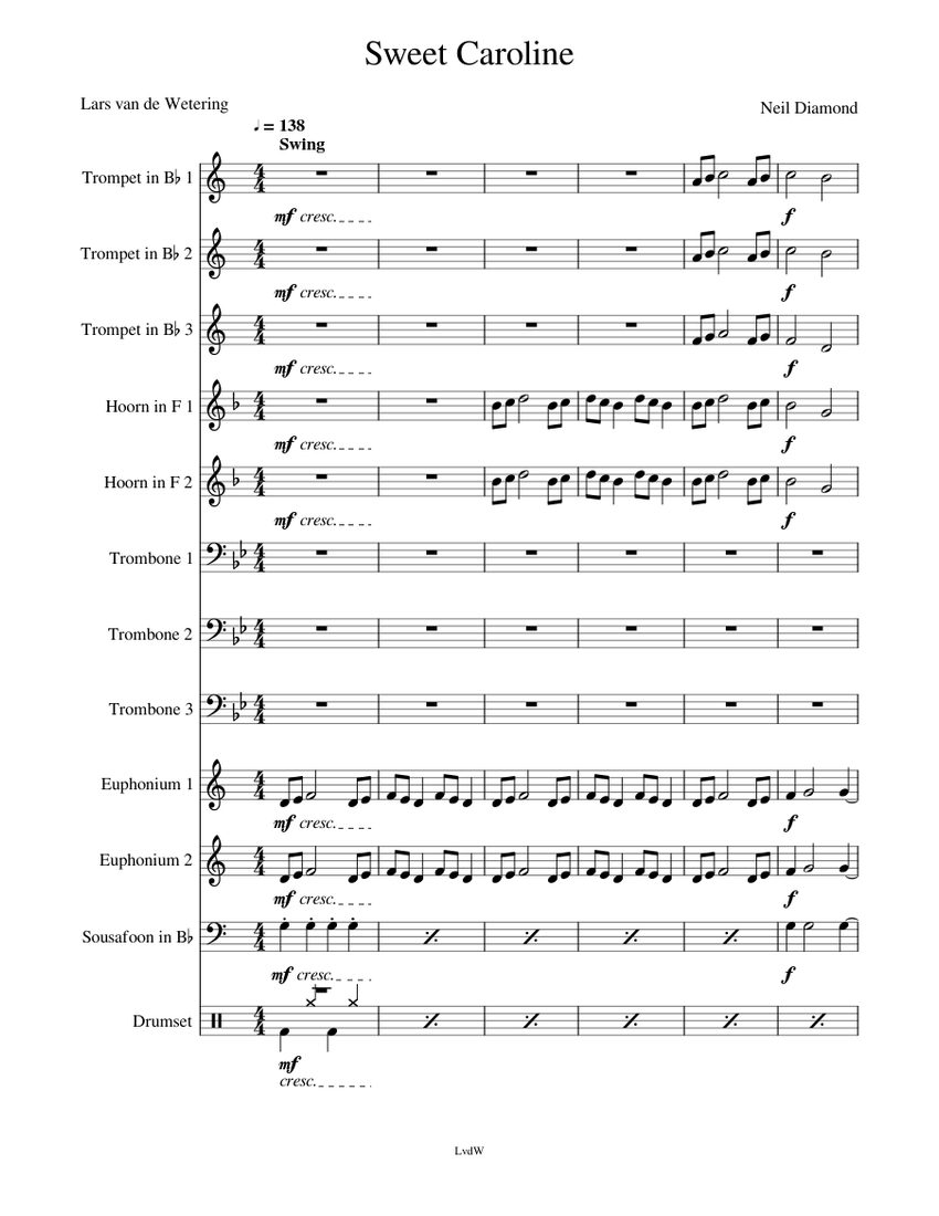 Sweet Caroline Sheet music for Trombone, Euphonium, Trumpet in bflat