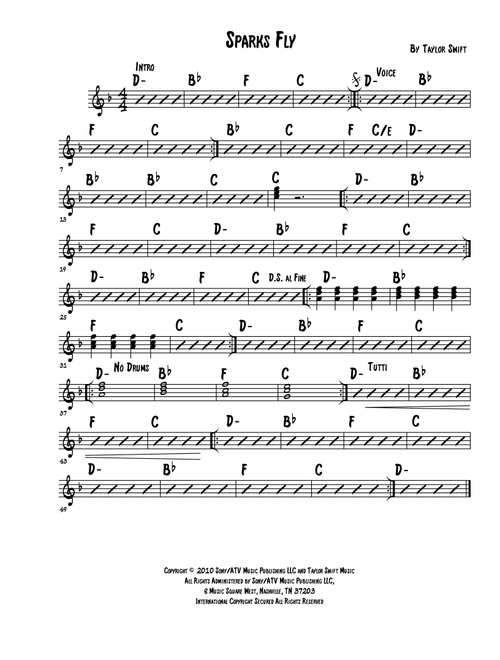 Sparks Fly (Arr. Audioblyca) - Taylor Swift (Piano-Vocal-Guitar)