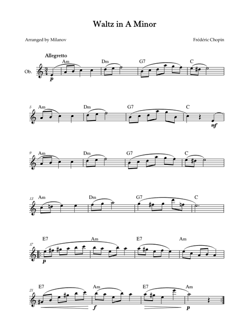 Waltz in A Minor | B. 150, Op. Posth. | Chopin | Oboe | Chords (Arr. Milanov) - Frédéric Chopin (Oboe Solo)