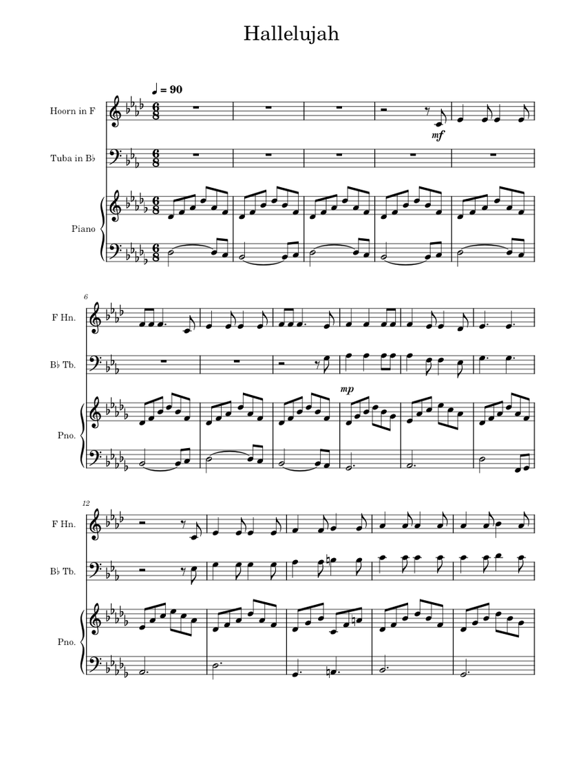 Hallelujah Sheet music for Piano, French horn, Brass (other) (Brass