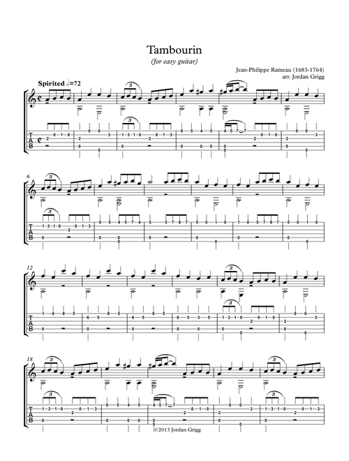 Tambourin (for easy guitar) (Arr. Jordan Grigg) - Jean-Philippe Rameau (Guitar Tab)