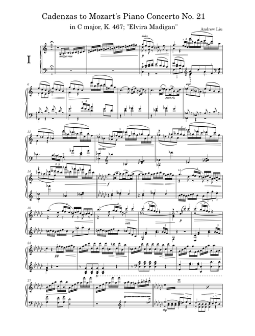 Cadenzas to Mozart's Piano Concerto No. 21 K. 467 – MOCH