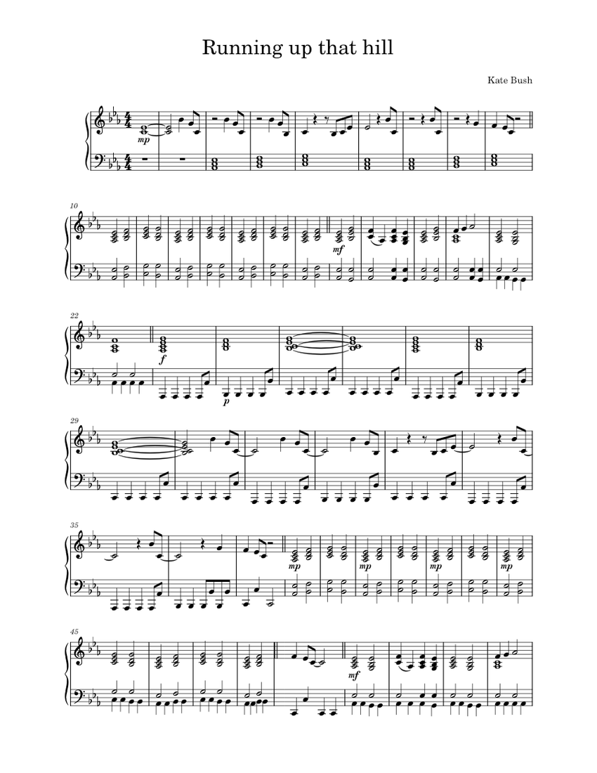 Running up that hill Kate Bush for Solo Piano Sheet
