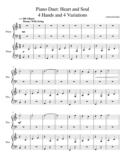 Op.15 Piano Duet: Heart and Soul 4 Hands and 4 Variations