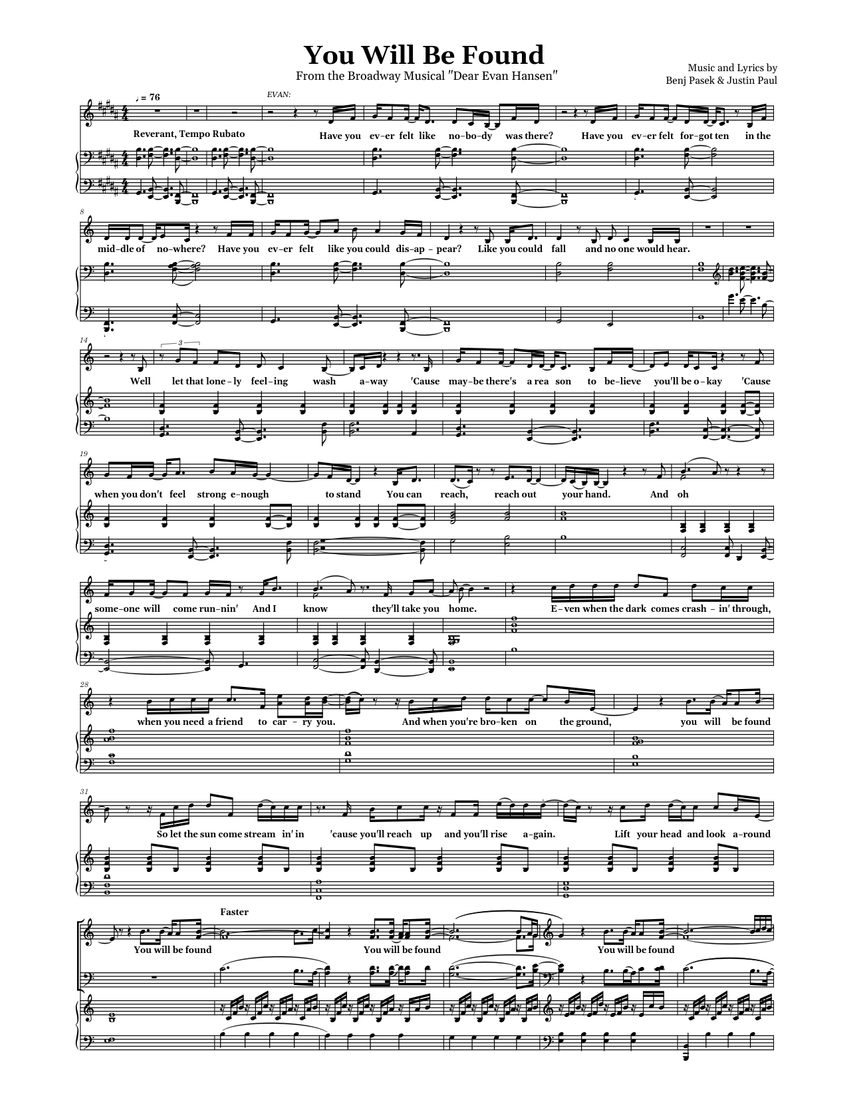 You Will Be Found "Dear Evan Hansen" Sheet music for Piano (Piano