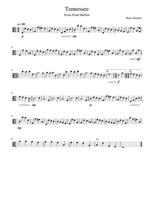 Pearl Harbor - Tennessee Arrangement for Viola Solo