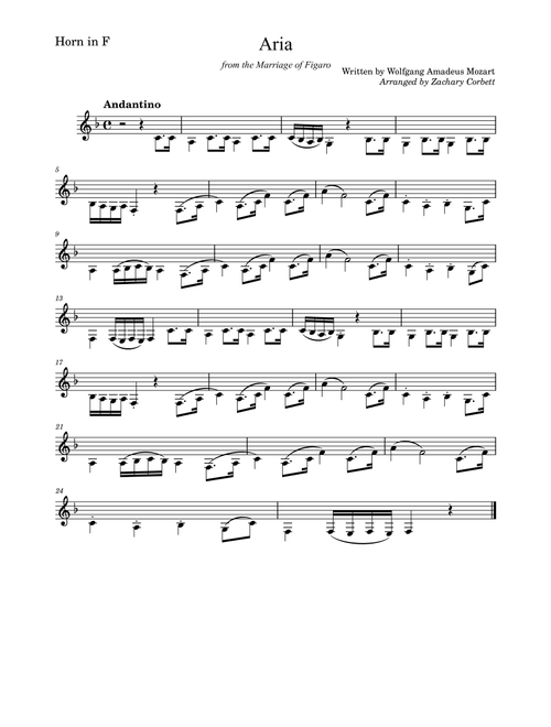 Aria from the Marriage of Figaro (Arr. Zachary Corbett) - Wolfgang Amadeus Mozart (French Horn Solo)