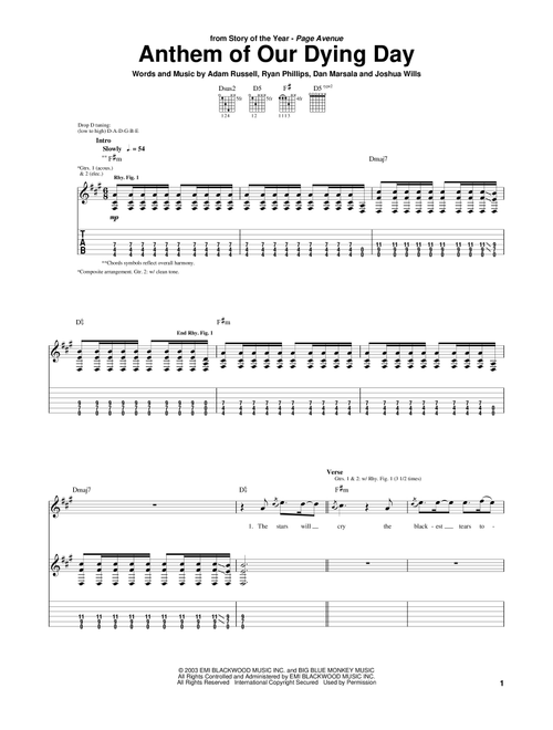 Anthem Of Our Dying Day - Story Of The Year (Guitar Tab)