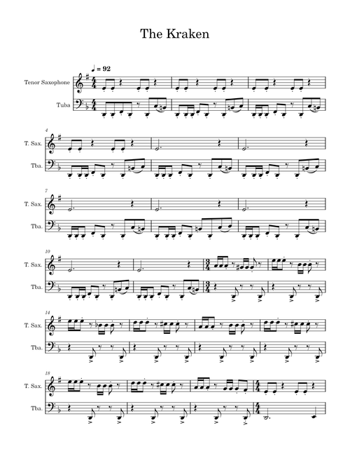 The Kraken – Hans Zimmer, Pirates Of The Caribbean: Dead Man's Chest (Movie) The Kraken – Hans Zimmer - For Tenor Sax and Tuba