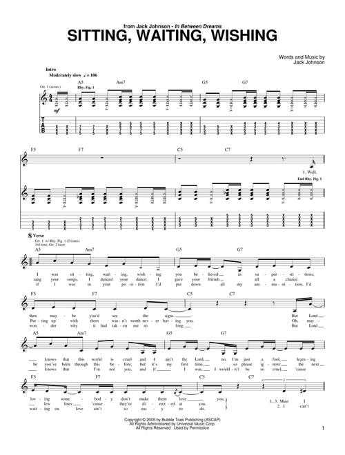 Sitting, Waiting, Wishing - Jack Johnson (Guitar Tab)