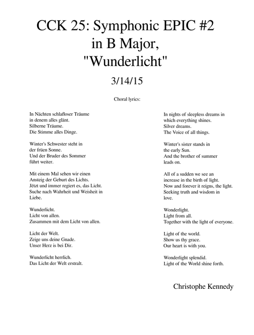 CCK 25: Symphonic EPIC #2 in B Major, "Wunderlicht"