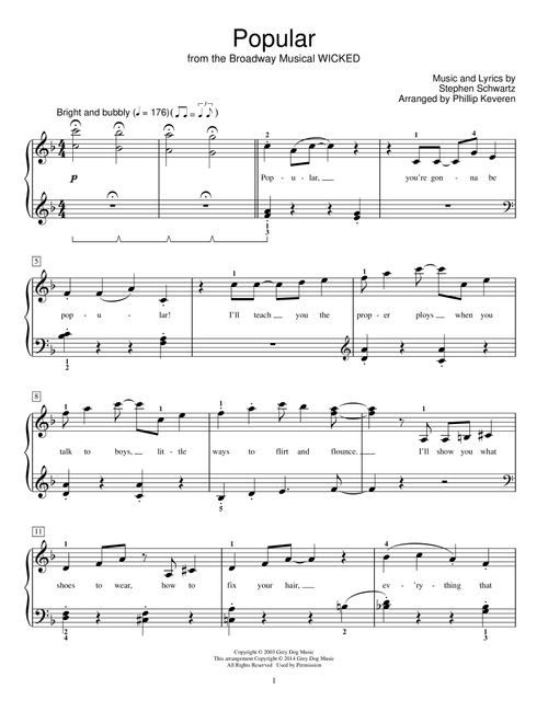 Popular (from Wicked) (arr. Phillip Keveren) - Stephen Schwartz (Educational Piano)