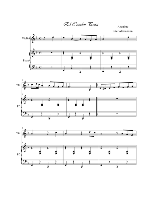 El condor pasa. Violin and piano (Arr. Ester Alessandrini) - Anonimo (Violin and Piano)