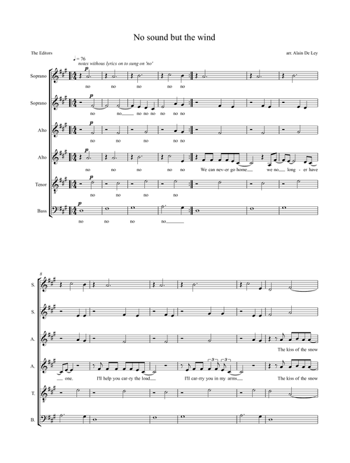No Sound But The Wind (Arr. Alain De Ley) - Editors (Choral, SATB divisi)