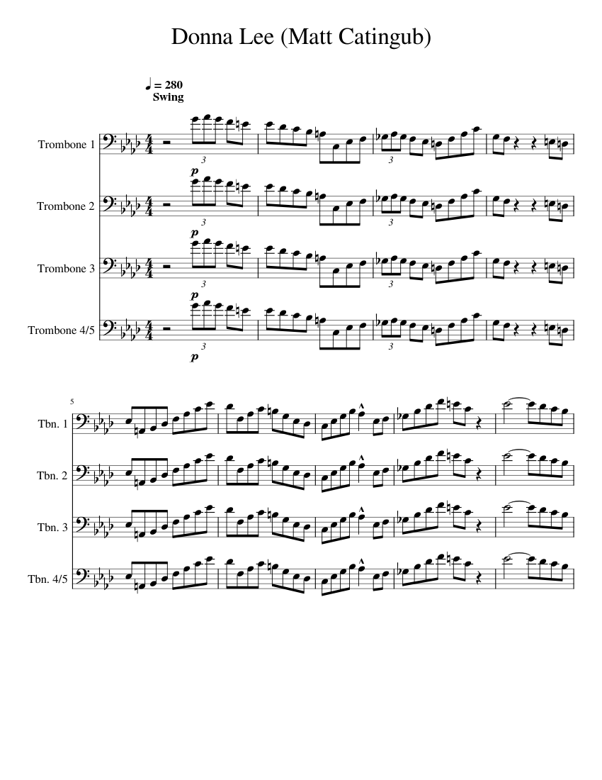 Donna Lee Matt Catingub Bone Soli Bits Sheet music for Trombone Mixed Quartet Musescore