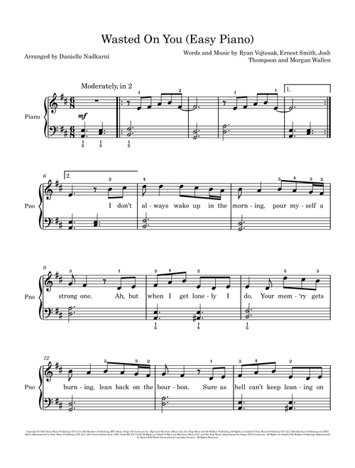 Wasted On You (Arr. Danielle Nadkarni) - Morgan Wallen (Easy Piano)