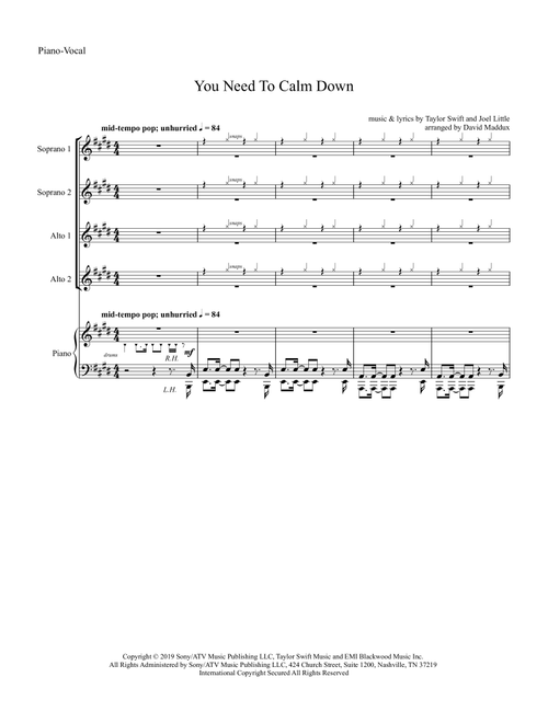 You Need To Calm Down (Arr. David Maddux) - Taylor Swift (Choral, SSAA)