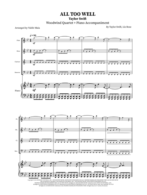 All Too Well (Arr. Valdir Maia) - Taylor Swift (Woodwind Ensemble)