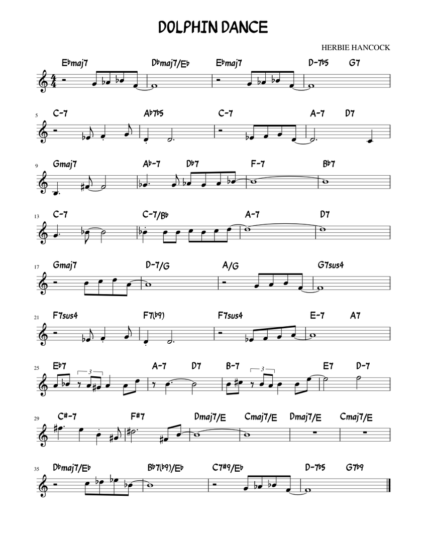DOLPHIN DANCE Sheet Music with Chords for Piano (Solo) easy